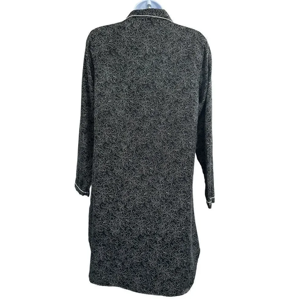 Liz & Co Black Printed Sleepwear Long‎ Sleeve Shirt Small